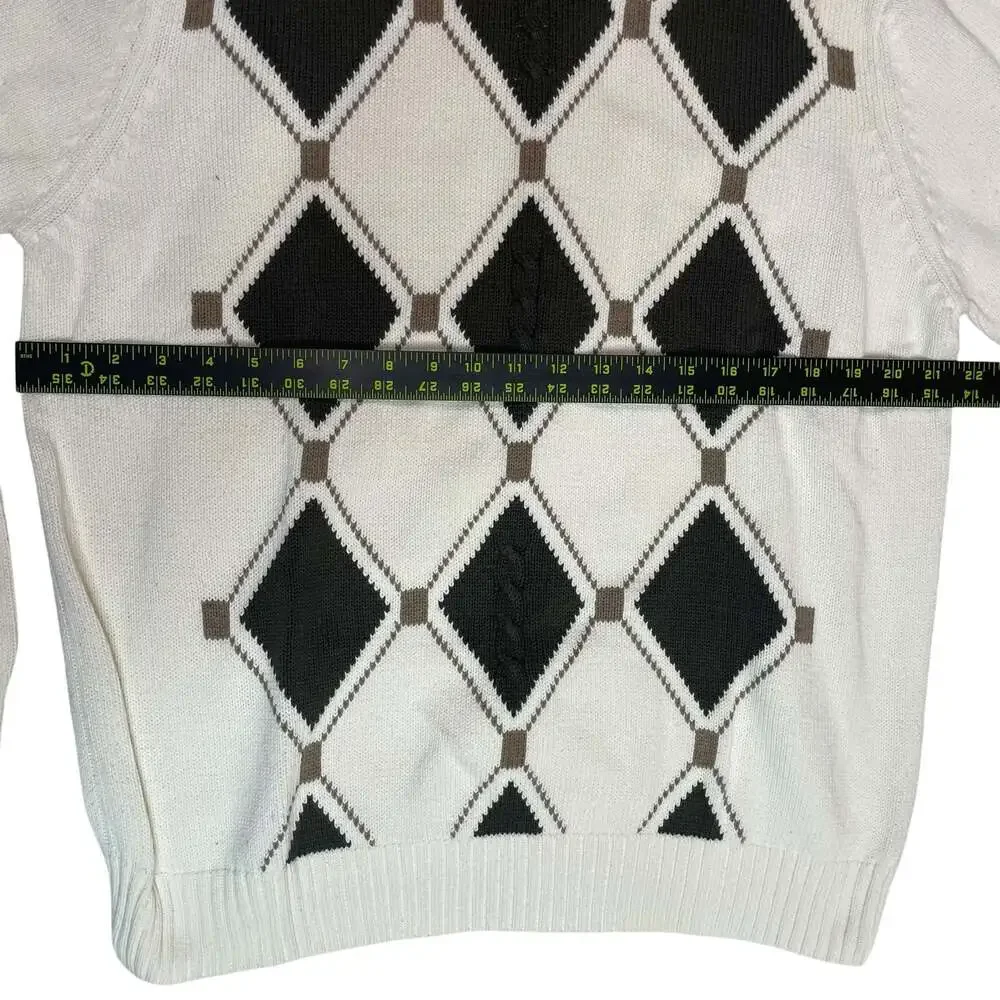 Dockers Argyle Knit Sweater Large Cream Cotton Pullover